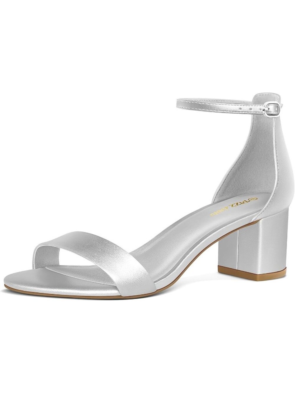 Women's Sliver Pu Low Block Chunky Heels Sandals Open Toe Ankle Strap Pump Shoes